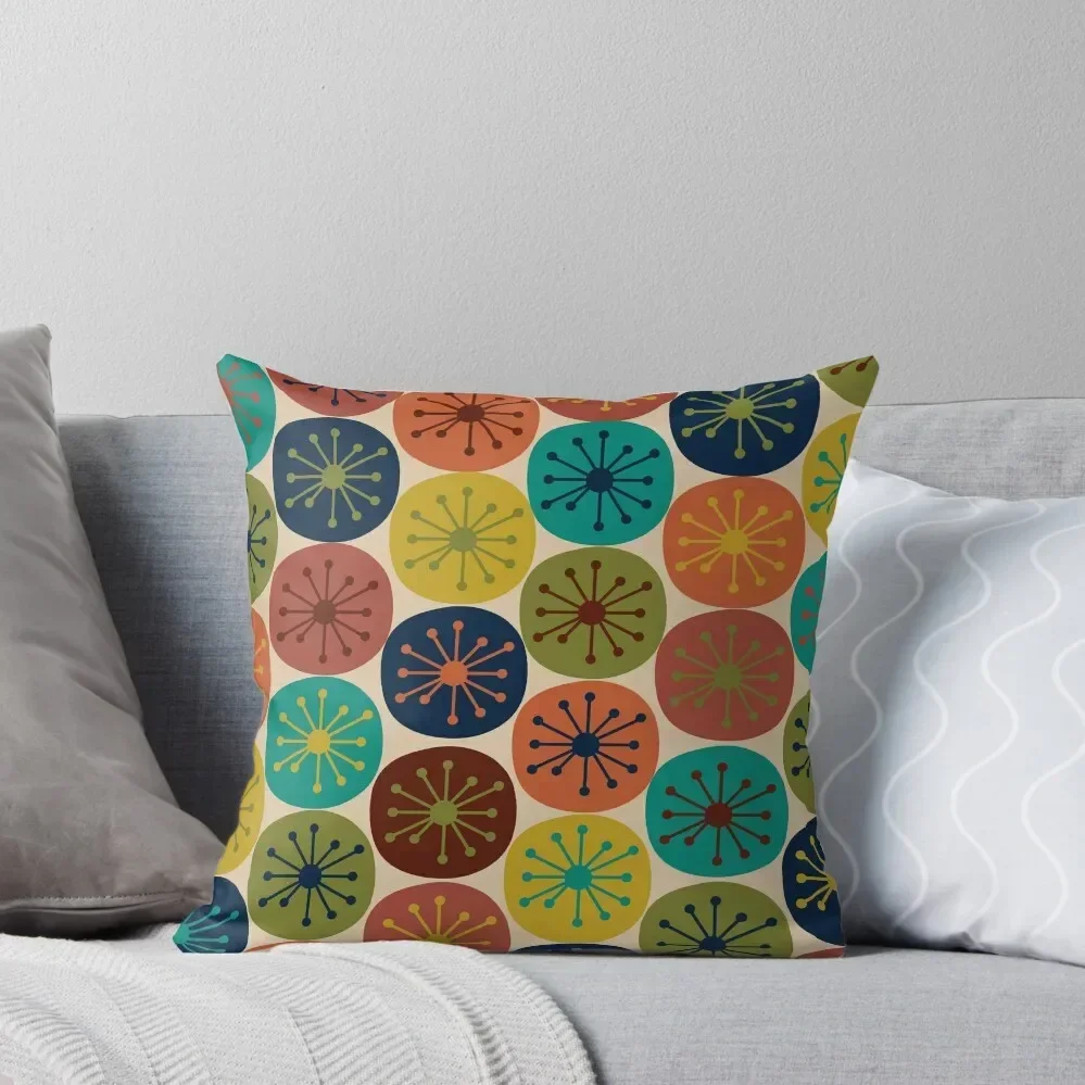 

Atomic Retro Dots - Midcentury Modern Pattern in Mid Mod Turquoise, Olive Green, Mustard, Orange, Blue, and Beige Throw Pillow