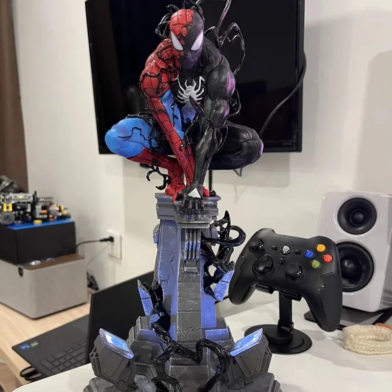 Marvel Symbiotic Spider Man Venom Anime Figure Peripherals Plug In Luminous Desktop Decoration Collect Model Trendy Toys Gifts