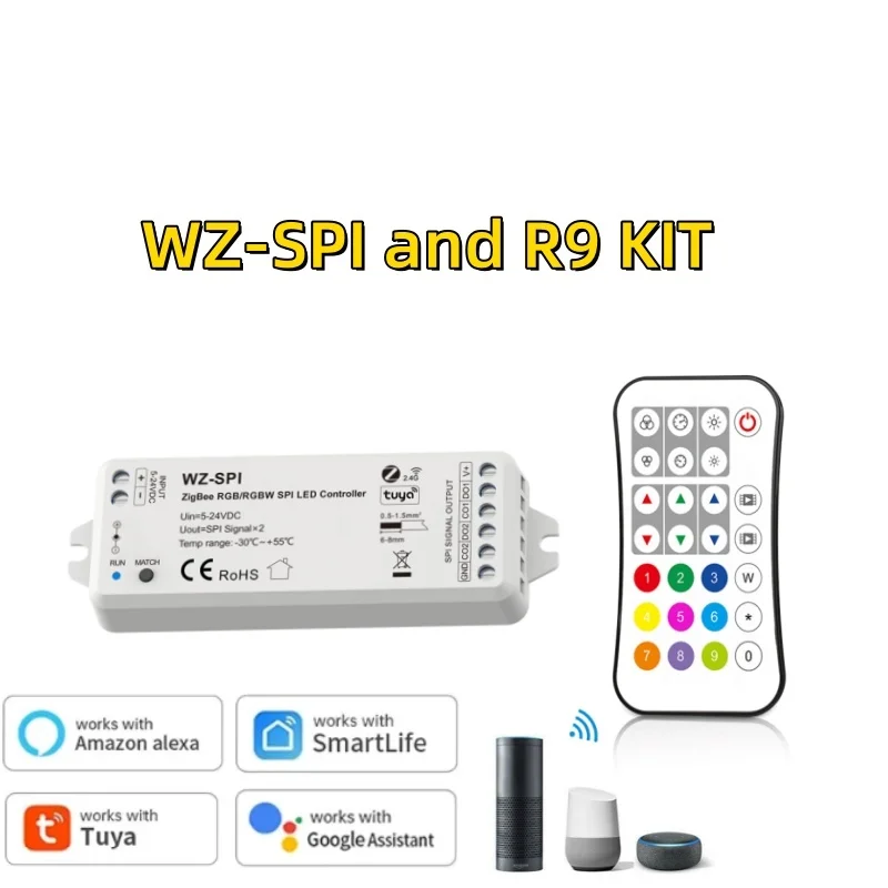 WZ-SPI + R9 KIT Tuya Zigbee SPI kontroler Led RF pilot DC5-24V ściemniacz dla RGB RGBW Pixel WS2811 2812B taśmy LED