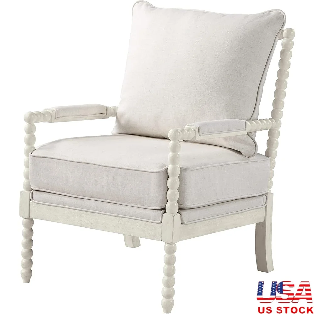

Elegant Kaylee Spindle Accent Chair Antique White Wood Frame Cozy Cushion Comfort Living Room Family Room Furniture