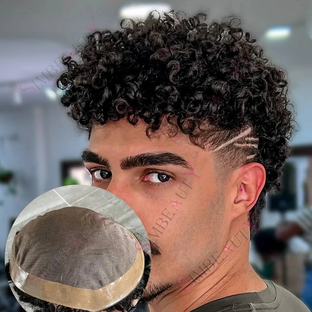 15 ملم رجل أفرو أسود مجعد # 4 # 2 براون شقراء الرجال الشعر المستعار 20 مللي متر 24 مللي متر مجعد تنفس 100% شعر الإنسان دائم أحادية الدانتيل الاصطناعية #1