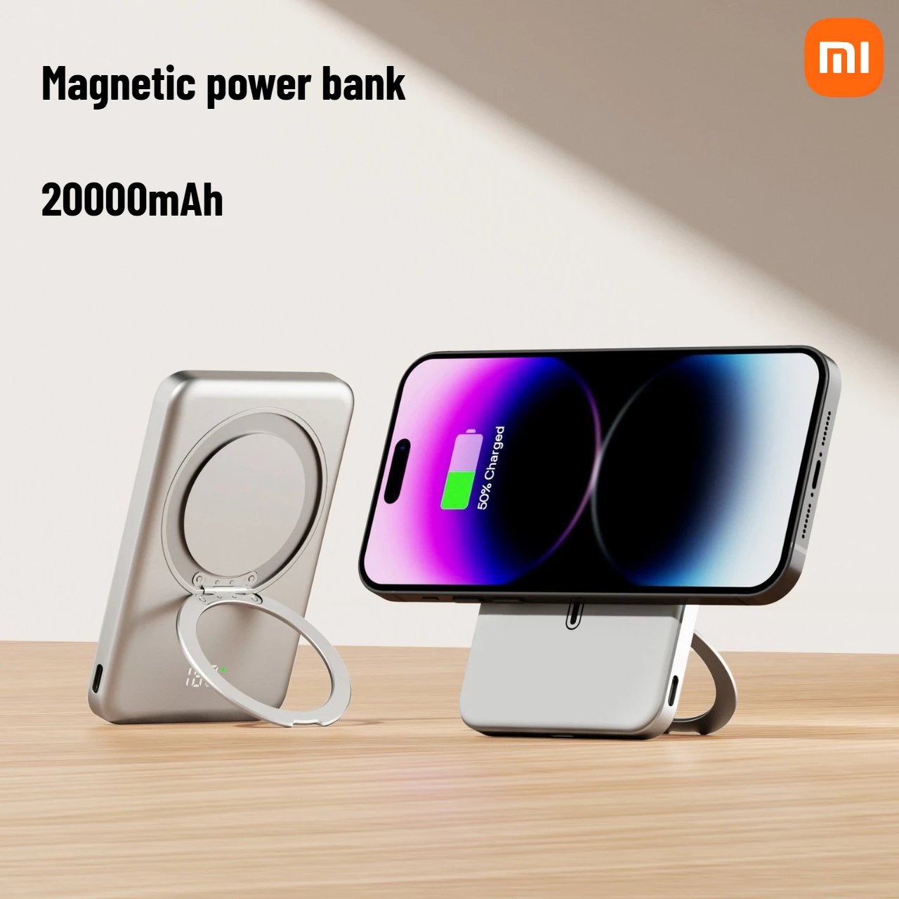 بنك طاقة لاسلكي مغناطيسي صغير بقدرة 10000 مللي أمبير في الساعة من Xiaomi مع شحن سريع وحامل PD بقدرة 20 وات؛ حزمة بطارية خارجية محمولة لهاتف iPhone