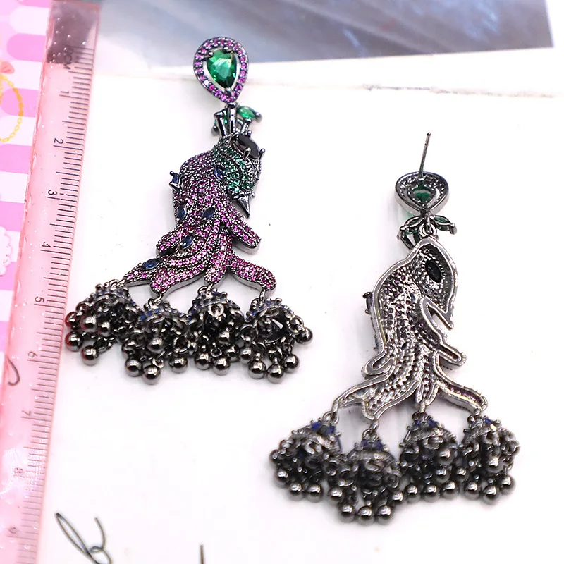 Bilincolor Zircon Inlaid Parrot Wind Chime Tassel Earrings for Women