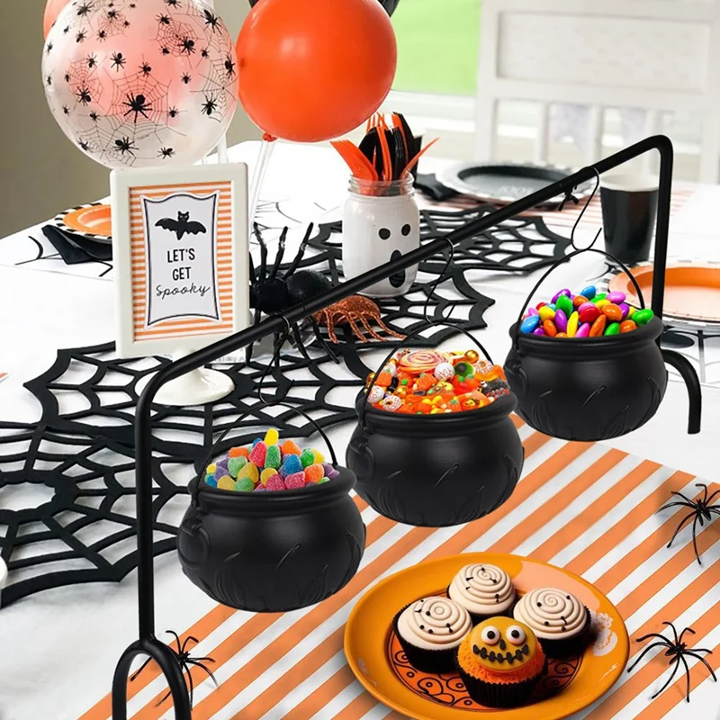 Halloween Witch Cauldron Candy Serving Bowl Decor Spooky Candy Bucket Punch Bowls Cauldron Bowls With Iron Rack Durable