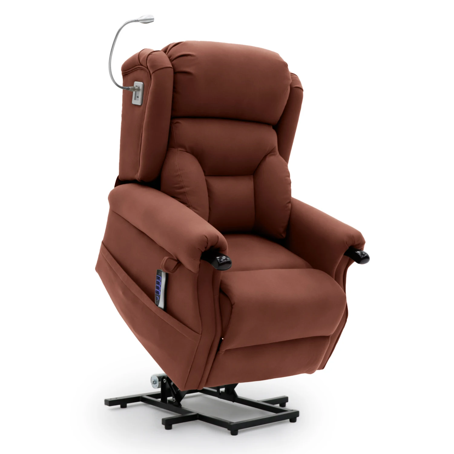 

Geeksofa Convertible Recliner Built-in Wooden Handrails Four Motor Lift Chair with Power Headrest and Reading Light for Elderly