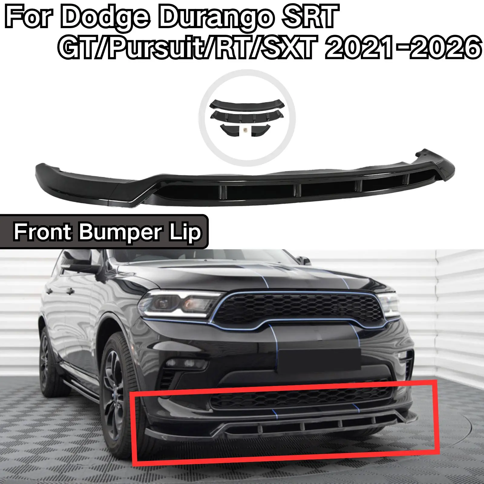 Para Dodge Durango SRT GT/Pursuit/R/T/SXT 2021-2026, Labio de Parachoques Delantero en Negro Brillante, Fibra de Carbono Pintada, Accesorios para Auto, Spoiler