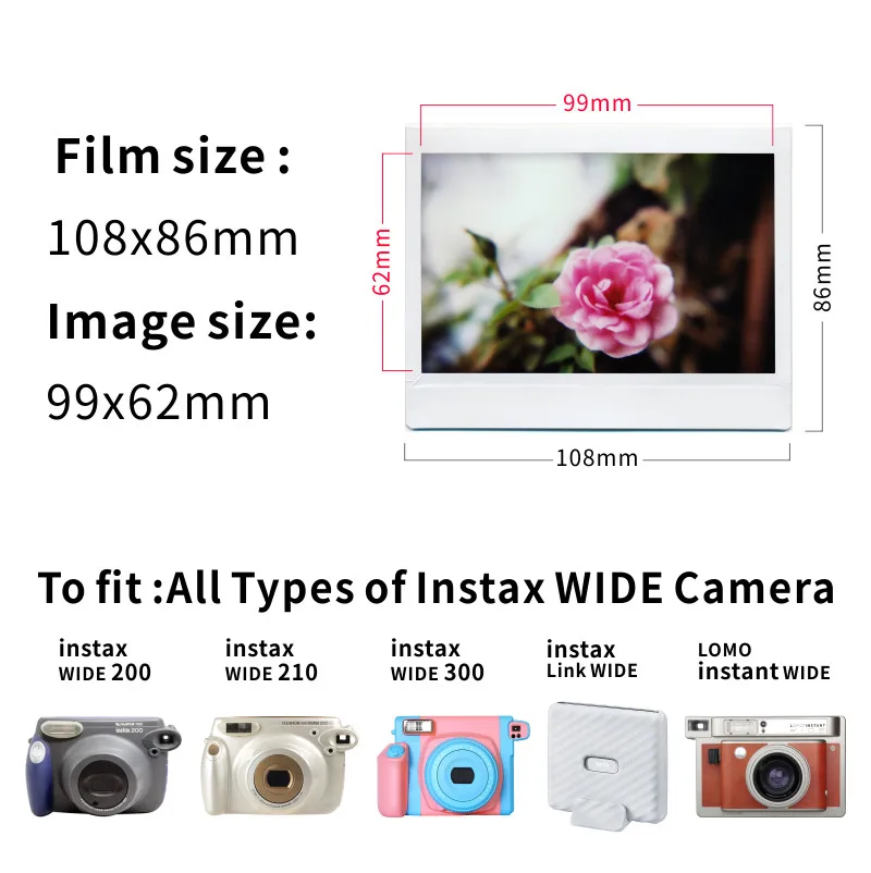 New 10/20/40 Sheets Fujifilm Instax Wide Film Instant White Edge For Fuji Wide Camera 100 200 210 300 500AF Lomography Wide Link