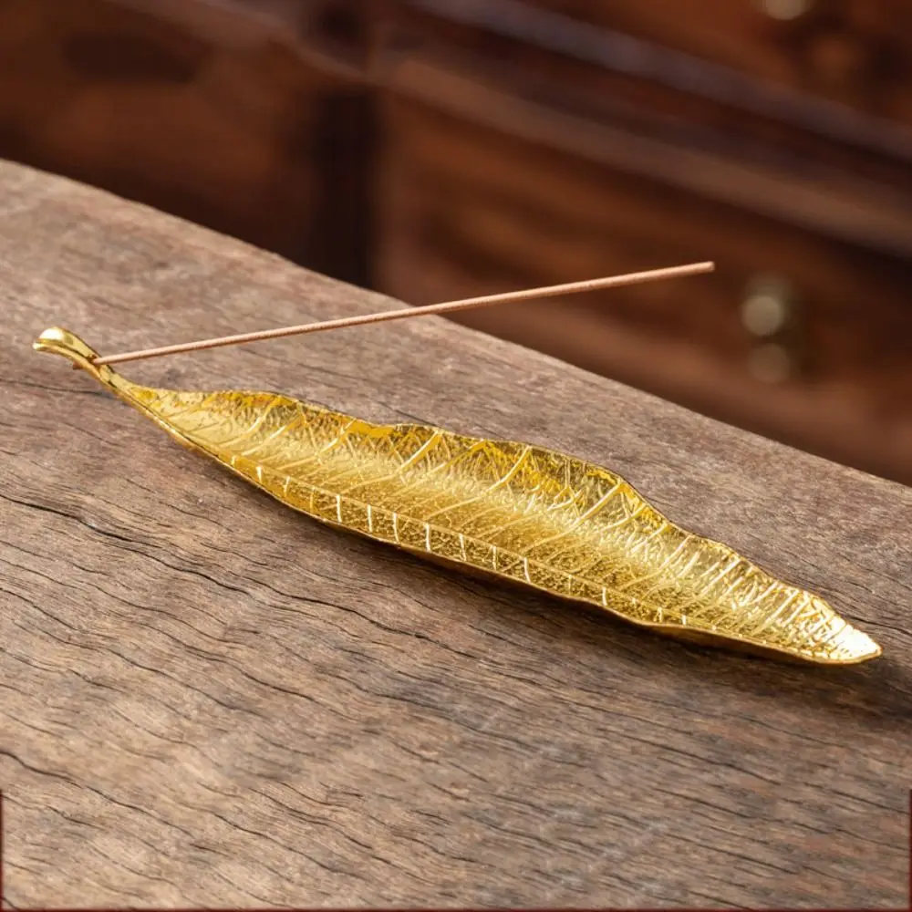 Portable Handmade Leaf Incense Tray Antique Zinc Alloy Incense Holder Leaf Design Vertical Incense Rack Tea Ceremony