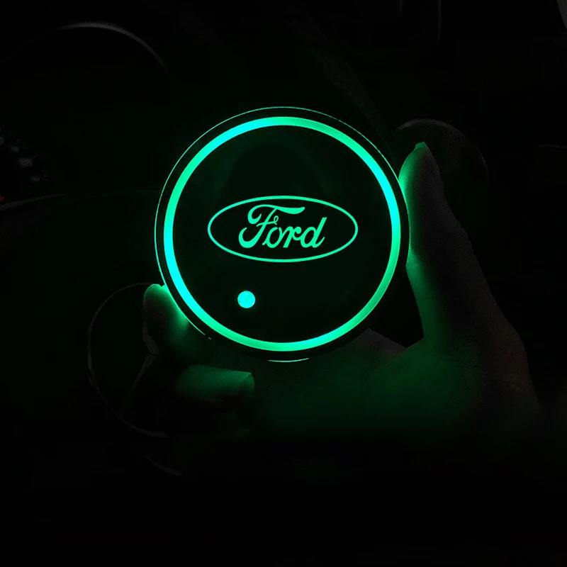 2PC LED Illuminated Car Water Cup Coaster Auto Interior Atmosphere Light Coaster For Ford Fiesta Ranger Focus Kuga Mustang MAX