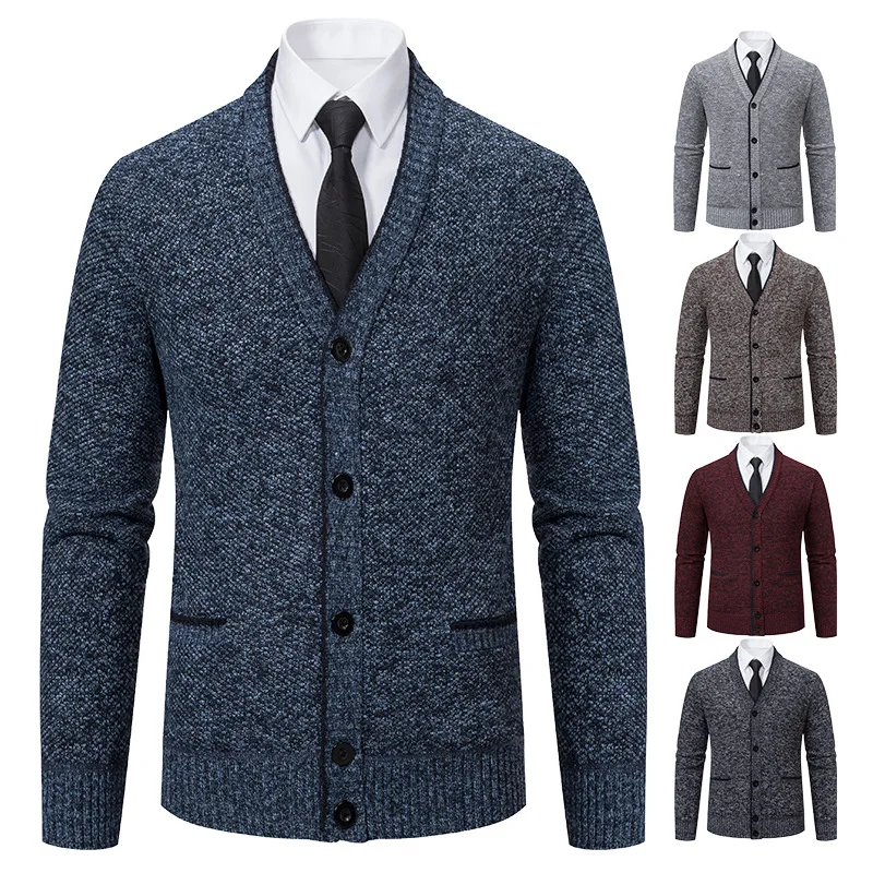 Knitted cardigan men\'s spring and autumn sweater men\'s Korean V-neck slim fitting casual trend top knitted jacket men