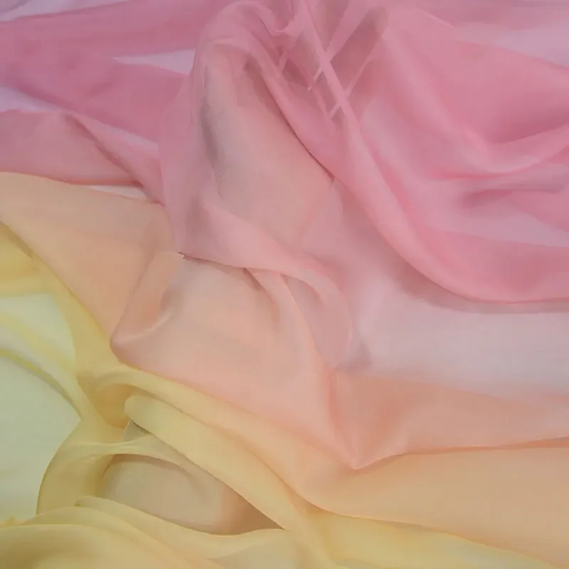 1m Gradient Color Thin Chiffon Fabric Rainbow Gradient Tulle Fabric for DIY Ancient Style Hanfu Dress Stage Costume Decor