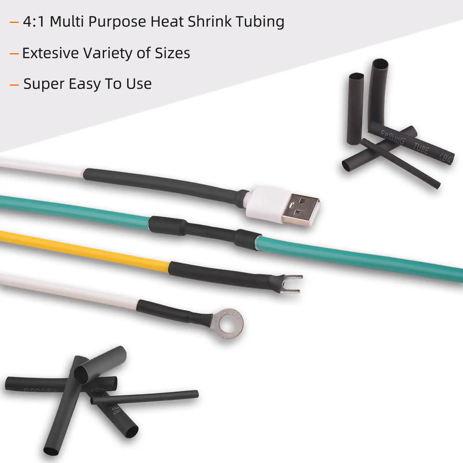 Wire Heat Shrink Tubing Kit - 4:1 Ratio Adhesive Lined 73pcs 7 Size Black Waterproof Industrial Electrical Heatshrink Wrap Tubes