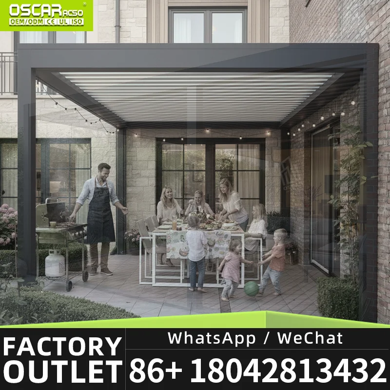 Motorized Louvered Outdoor Arches Bioclimatic Aluminium Opening Louvred Roof for Gardens Patios Backyards pergola