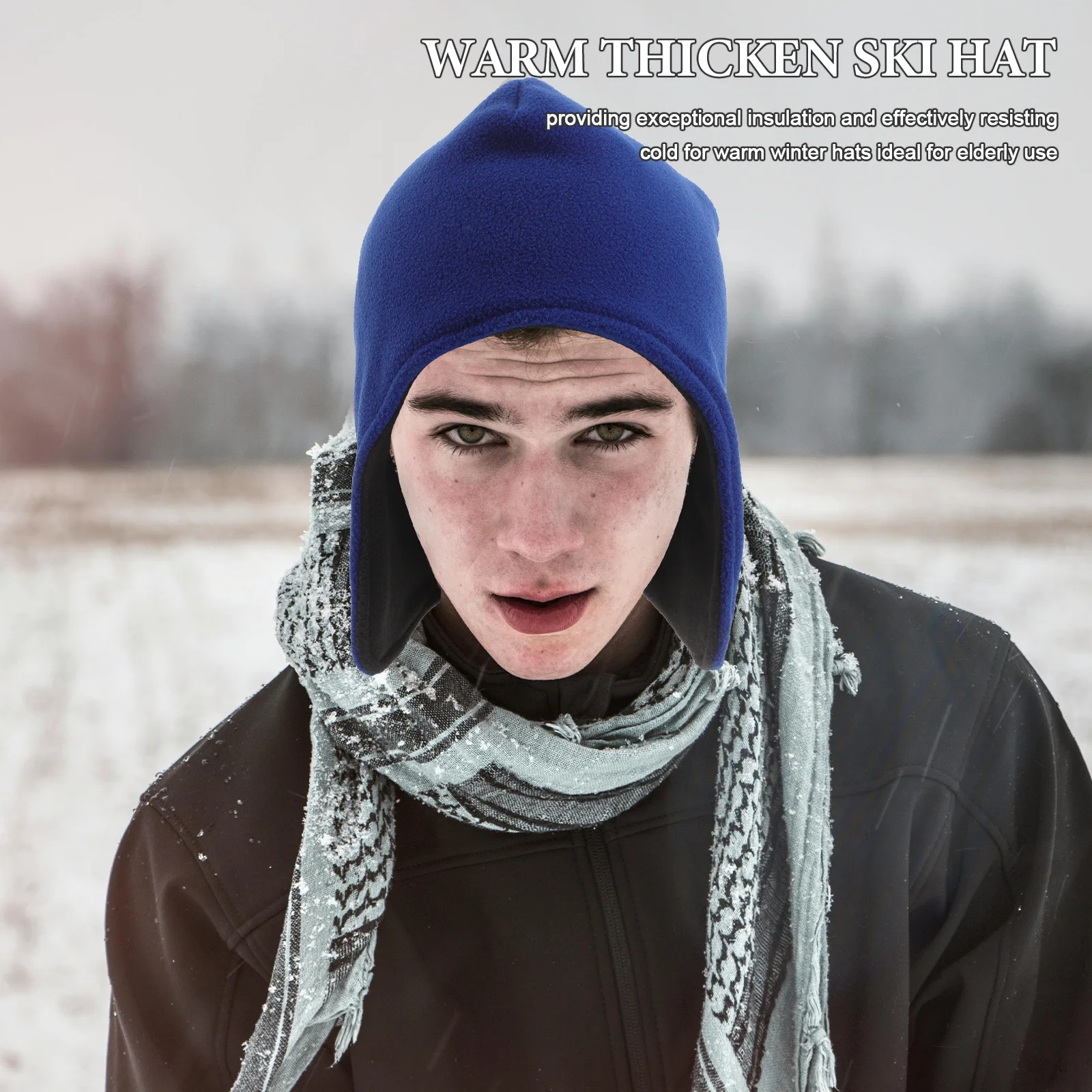 

2Pcs Warm Thicken Ski Hats Mens Beanies Winter Thermal Fleece Caps Earflap Cycling Caps Cold Weather Fleece Hat