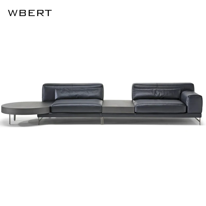 WBERT Luxury Italian Leather Double Sofa Set Cowhide Simple Living Room Reception With Tea Table & Chair Foshan Furniture furnit