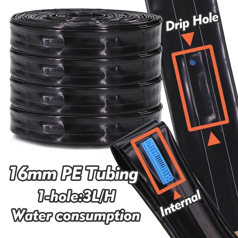 50/100m Drip Tape 16mm PE Tubing Spacing 10-40cm for Garden Greenhouse Watering Farm Agricultural Irrigation Soaker Hose Dripper