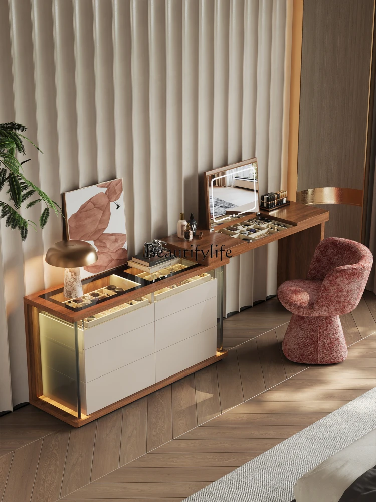 

02 Italian minimalist dresser chest cabinet integrated modern bedroom bedside storage cabinet flip makeup table