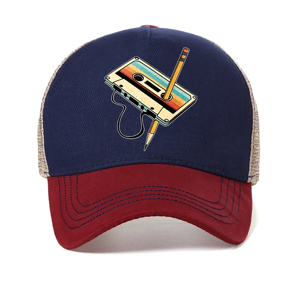 80s Cassette Tape Music baseball cap Vintage Design Unisex breathable Baseball Cap Casual Outdoor Adjustable mesh visor Hat
