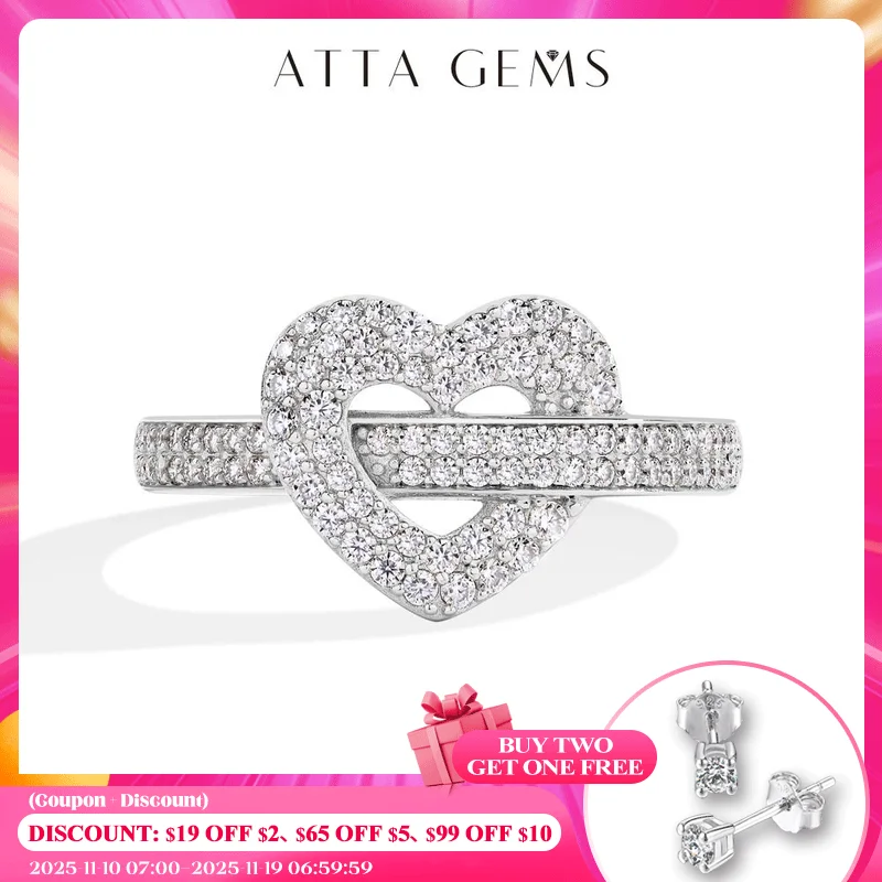 

ATTAGEMS DVVS1 Full Moissanite Ring 925 Sterling Silver 18K Gold Plated Heart Shape For Women Holiday Classic Gifts Fine Jewelry
