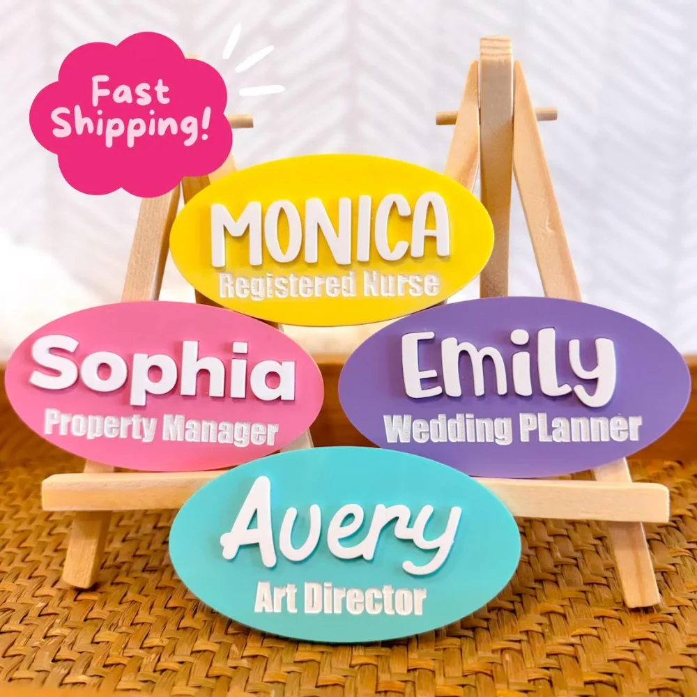 Custom Name Brooch Personalized Font Color Selection Acrylic Custom Brooch Pins Doctor/Nurse/Teacher/Student Job Badge Brooch view 4