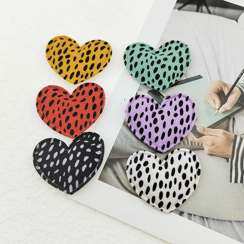 100Pcs 3.5*3CM Leopard Fabric Heart  Appliques For Clothes Hat Sewing Supplies DIY Headwear Hair Clip Bow Decor Patches