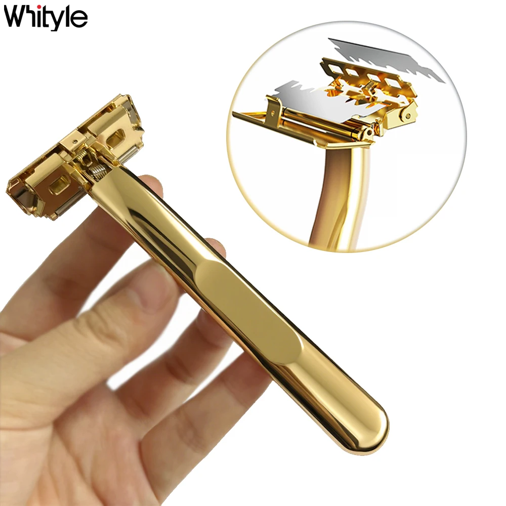 

Бритва Whityle 21T Glide Pro 4D из нержавеющей стали для мужчин, многоразовая металлическая безопасная бритва для бритья, бритва с двумя лезвиями, вращающаяся головка