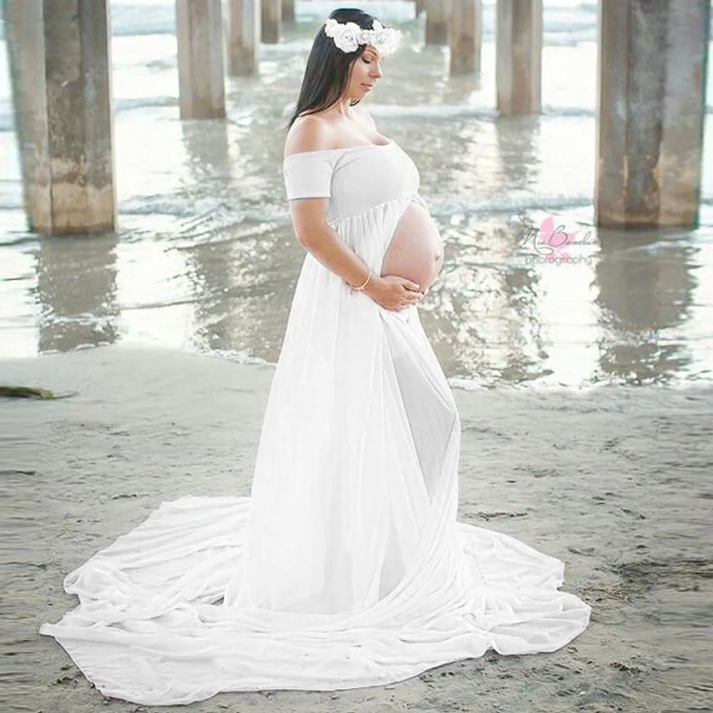 

Single Breasted Frill Trim Floral Dress Pregnants Women Off Props Sexy Photography Dresse S/M/L/Xl Shoulders Dress Neck Strap