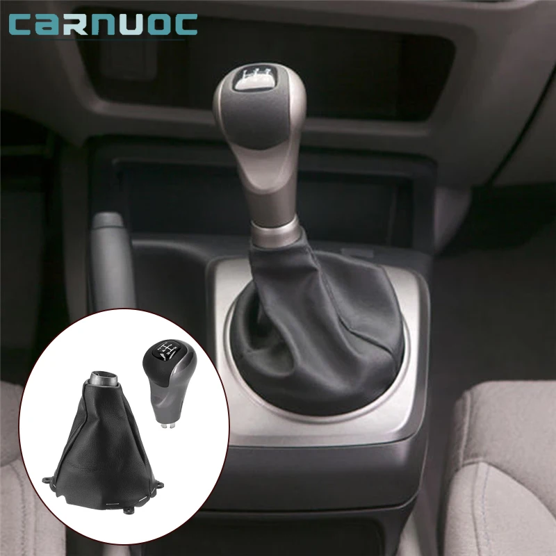 Car Interior Accessories 5 Speed Manual PU Black Silver Gear Shift Knob Shifter With Boot For Honda Civic DX EX LX 2006-2011