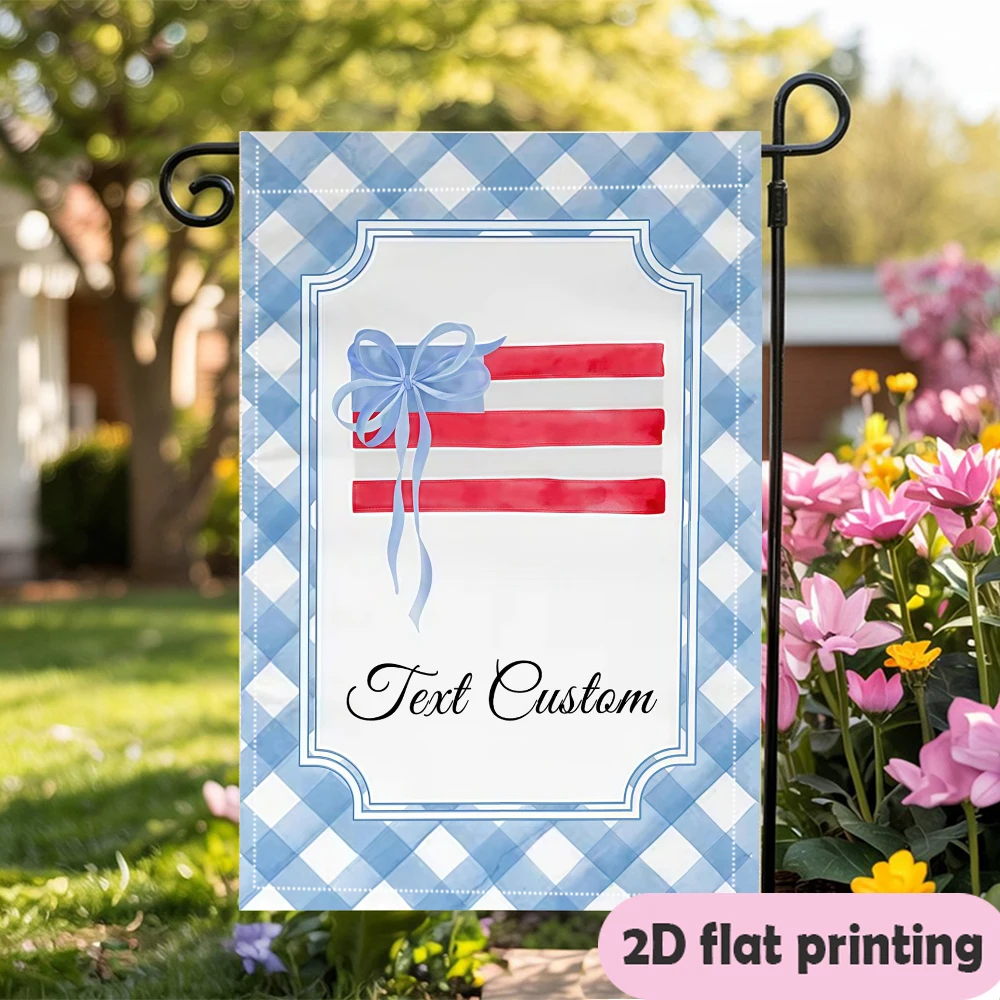 1 bandera de jardín de tela a cuadros azul y blanca personalizable de doble cara con texto personalizado, sin necesidad de electricidad, 30*45 cm (12x18 pulgadas)