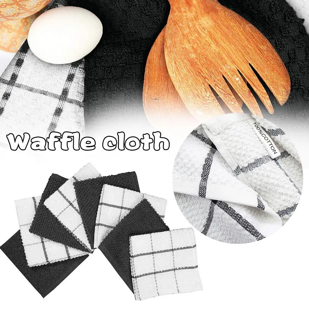 

Homaxy 4/6pcs Cotton Towel For Kitchen Waffle Weave Stripe Kitchen Towel Absorbent Dishcloth Soft Drying Home Cleaning Clot R9D4