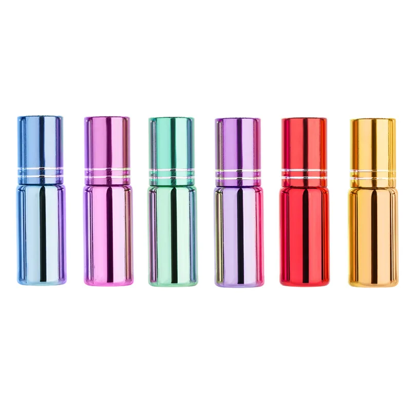 100pcs 5ml Colorful Mini UV Glass Roll-on Bottle For Essential Oil Portable Mini Steel Roller Ball Bottle Cosmetic Container