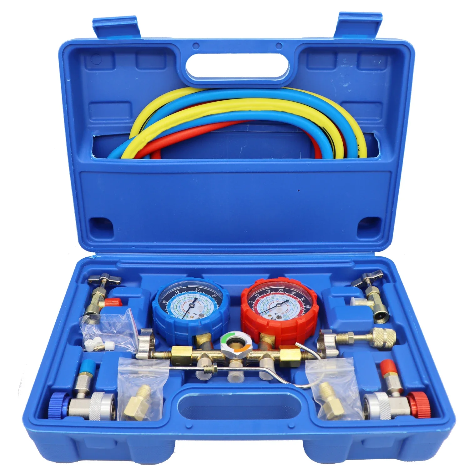 NEW Car Refrigerant AC Diagnostic Pressure Manifold Gauge Hose Kit For R134A R22 R404A R410A Hose Adjustable Quick Coupler