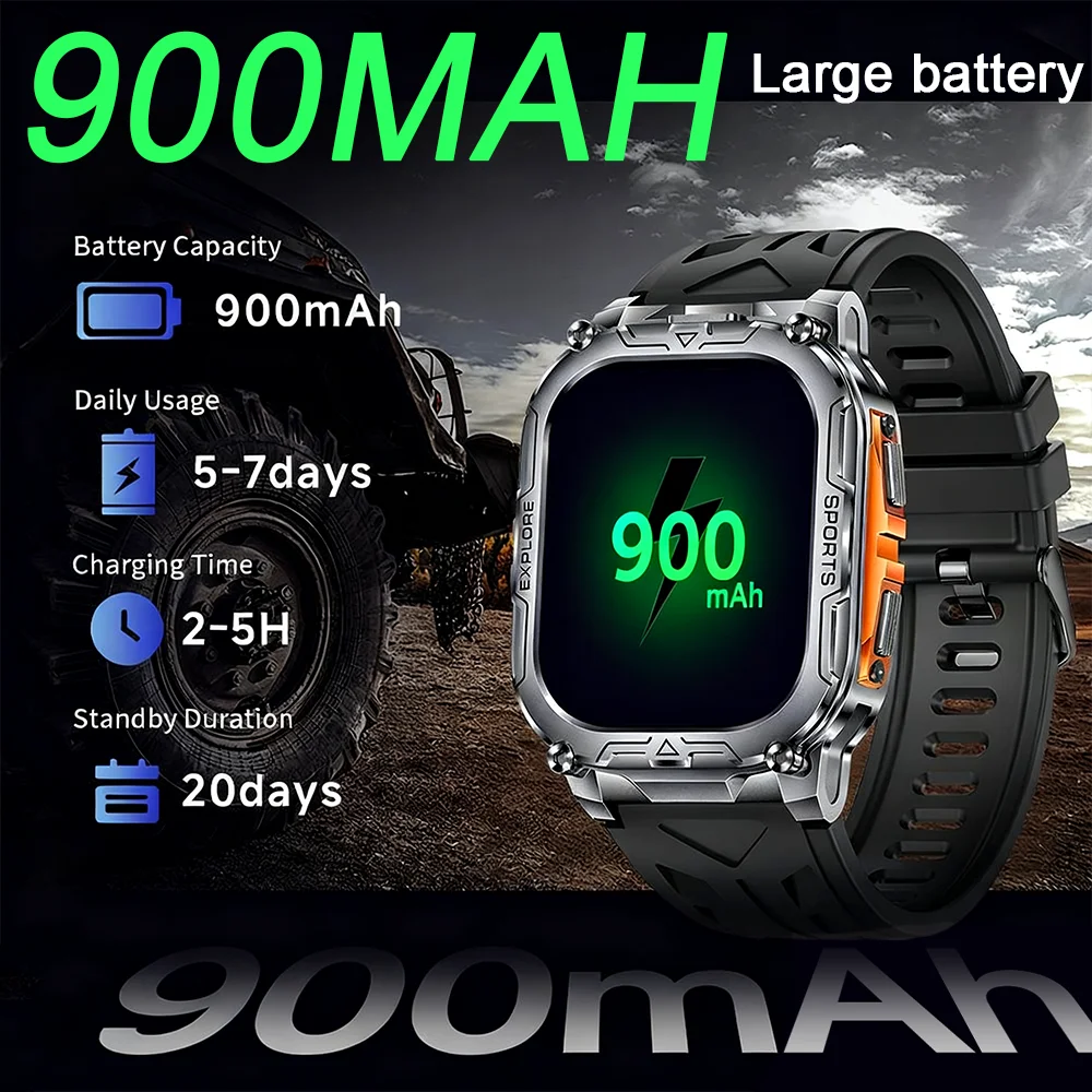 LED懐中電灯、100種類以上のスポーツモード、2.01インチ高解像度大型タッチスクリーン、毎日の健康モニタリングを備えた新しいスマートウォッチ