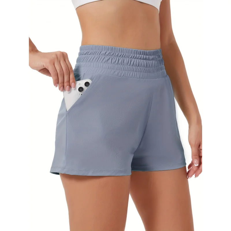 여성 스포츠 반바지，높은 허리 반바지，메쉬 라이닝과 포켓，스포츠에 적합