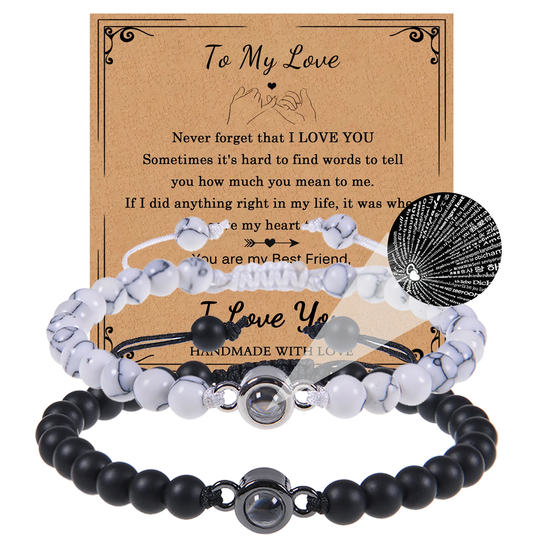 2PCS/Set I Love You 100 Languages Bracelets Couples Gifts To Boyfriend, Girlfriend - Anniversary Valentines Day Gift