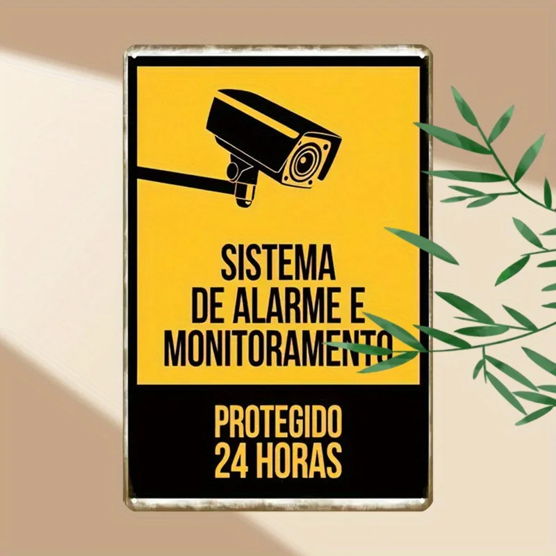 1pc Vintage Metal Sign 12x8 Inches (30x20cm) - 24-Hour Monitoring System Plaque with Compatible for Home, Office, Garage, Cafe,