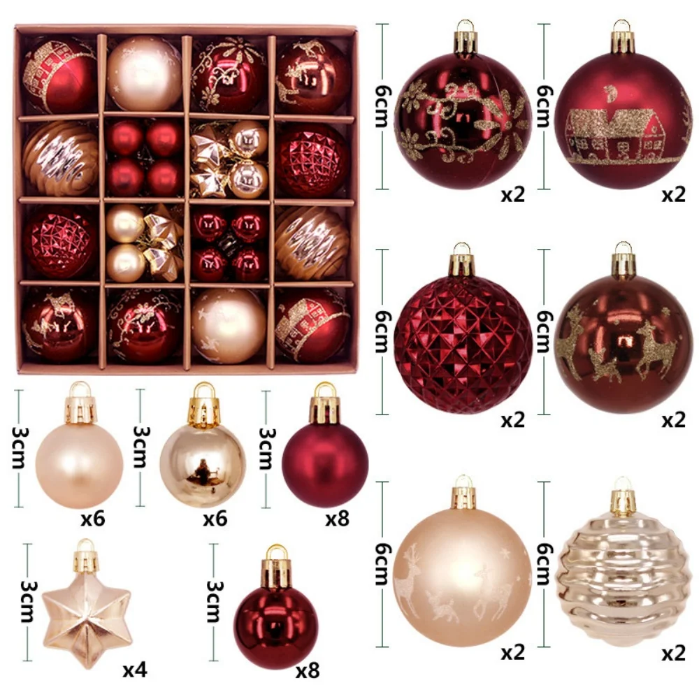 

44 Pcs Colorful Christmas Balls Baubles Christmas Tree Ornaments Xmas Hanging Pendants Home Decor New Year Gifts