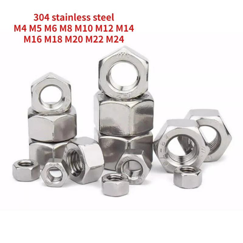 

2-200pcs GB6175 Coarse Thread 304 Stainless Steel Thickened Hexagon Nut M4 M5 M6 M8 M10 M12 M14 M16 M18 M20 M22 M24