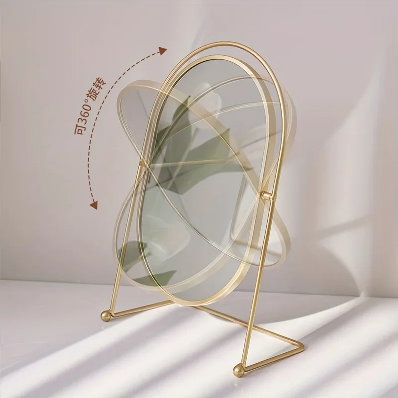 Luxurious Lighted Makeup Mirror for Bedroom Vanity Decor, High Definition Oval Mirror with Rotatable Bracket, Elegant Desktop Be