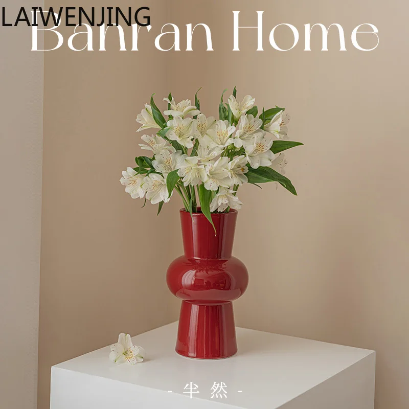 

MJY decorative ceramic red vase ornament living room flower arrangement semi-natural new Chinese style