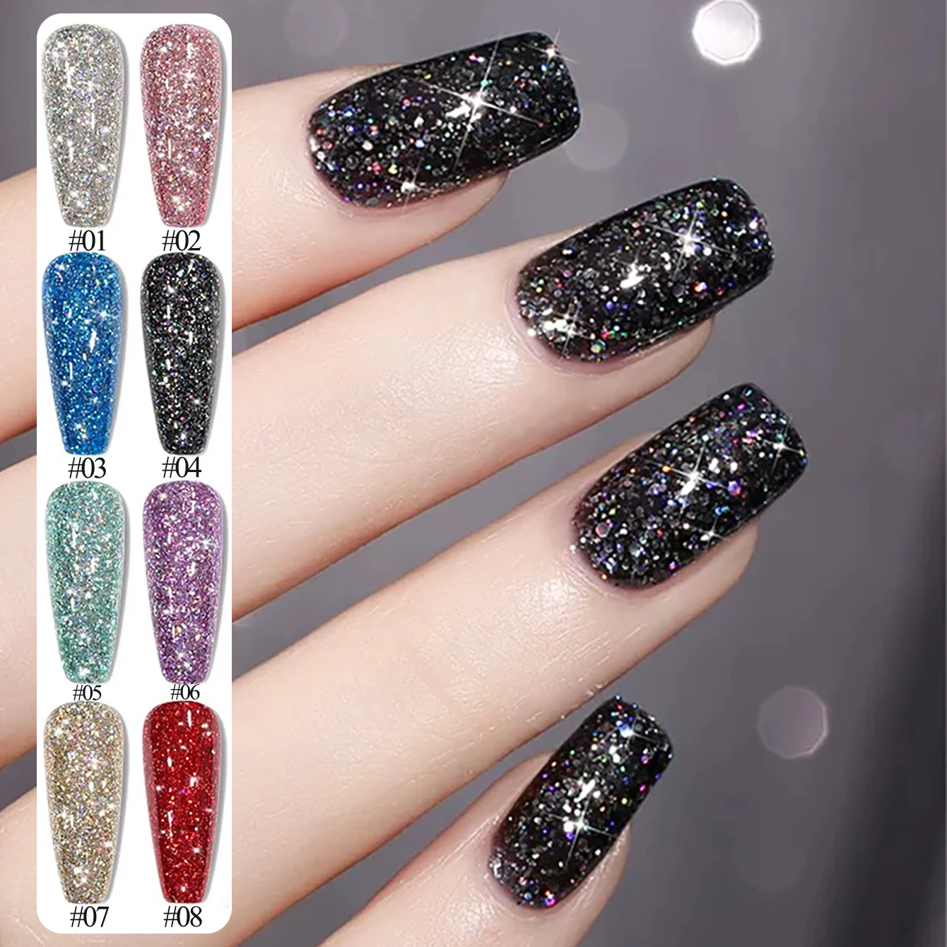 

1-12pcs WS Summer Nails Halloween Nails Bursting Pink White Blue Glitter Gel Nail Polish Colourful Super Shiny Gradient Nail Gel