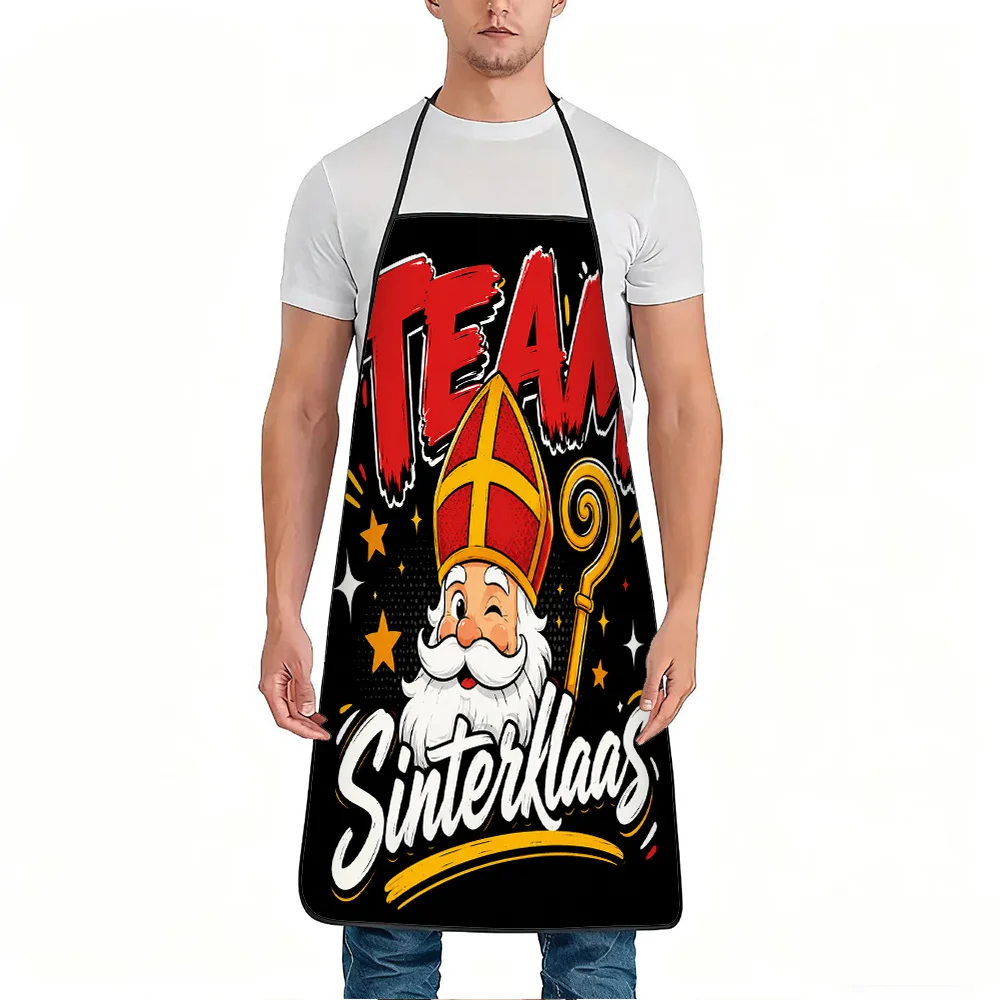 1pc Team Sinterklaas Apron with Sinterklaas & Dutch Themed Print - Adjustable Waistband, Durable Easy-Clean Polyester Suitable f