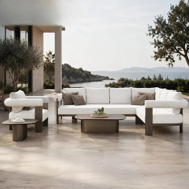 #Luxury Villa Sofa Set Modern Aluminum L Shape  Outdoor Set Garden Furniture Metal Patio Furniture Outdoor Garden