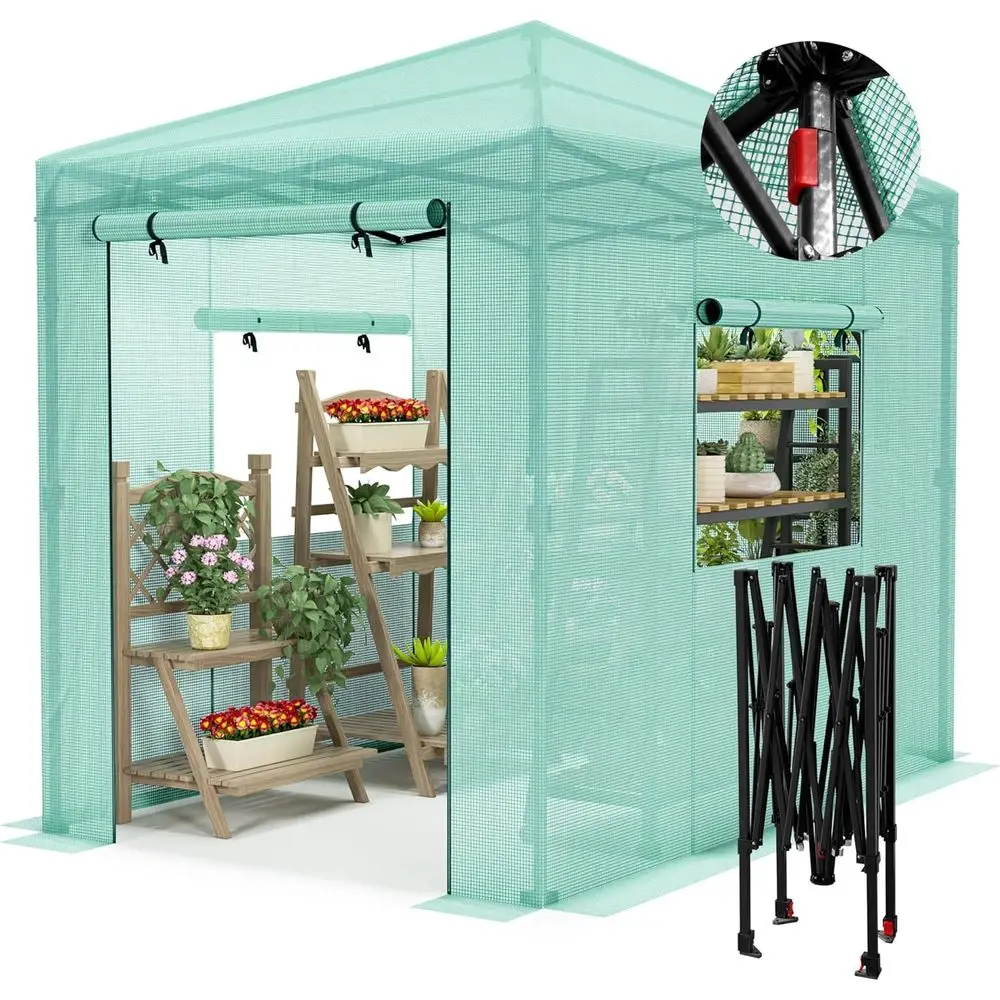 

Portable Walk-in Greenhouse with Zippered Door and Roll-up Windows, Easy Assembly, Green, 8x6 Feet