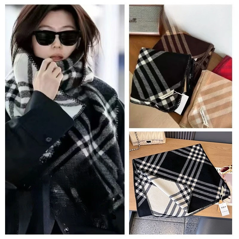 

Корейский стиль: модный клетчатый двусторонний теплый женский шарф из искусственного кашемира, осенне-зимняя новинка, универсальная шаль-накидка, хиджаб