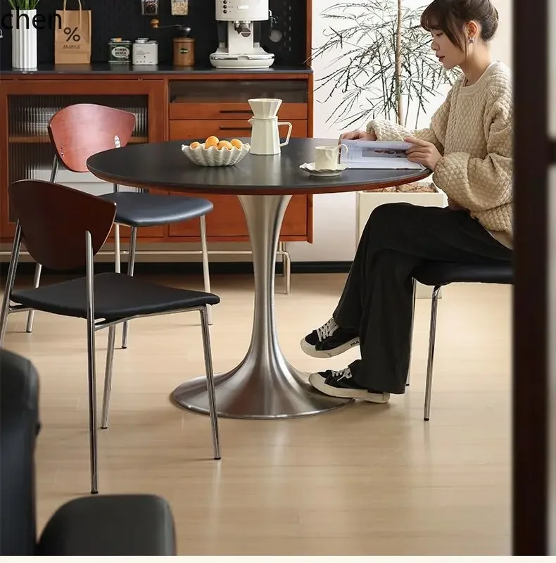 Mesa de comedor retro H5.26 de madera maciza para apartamento pequeño, mesa redonda de lujo ligero.