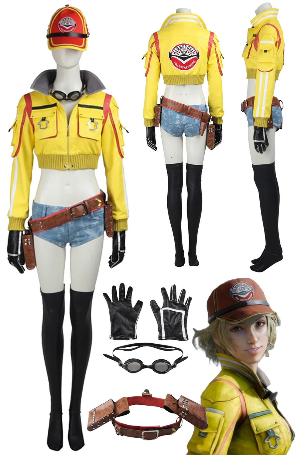 Cindy Aurum Cosplay Fantasy Costume Anime Game Final Cosplay Fantasy 15 FF15 Costume Hat Glasses Suits Women Disguise Suits