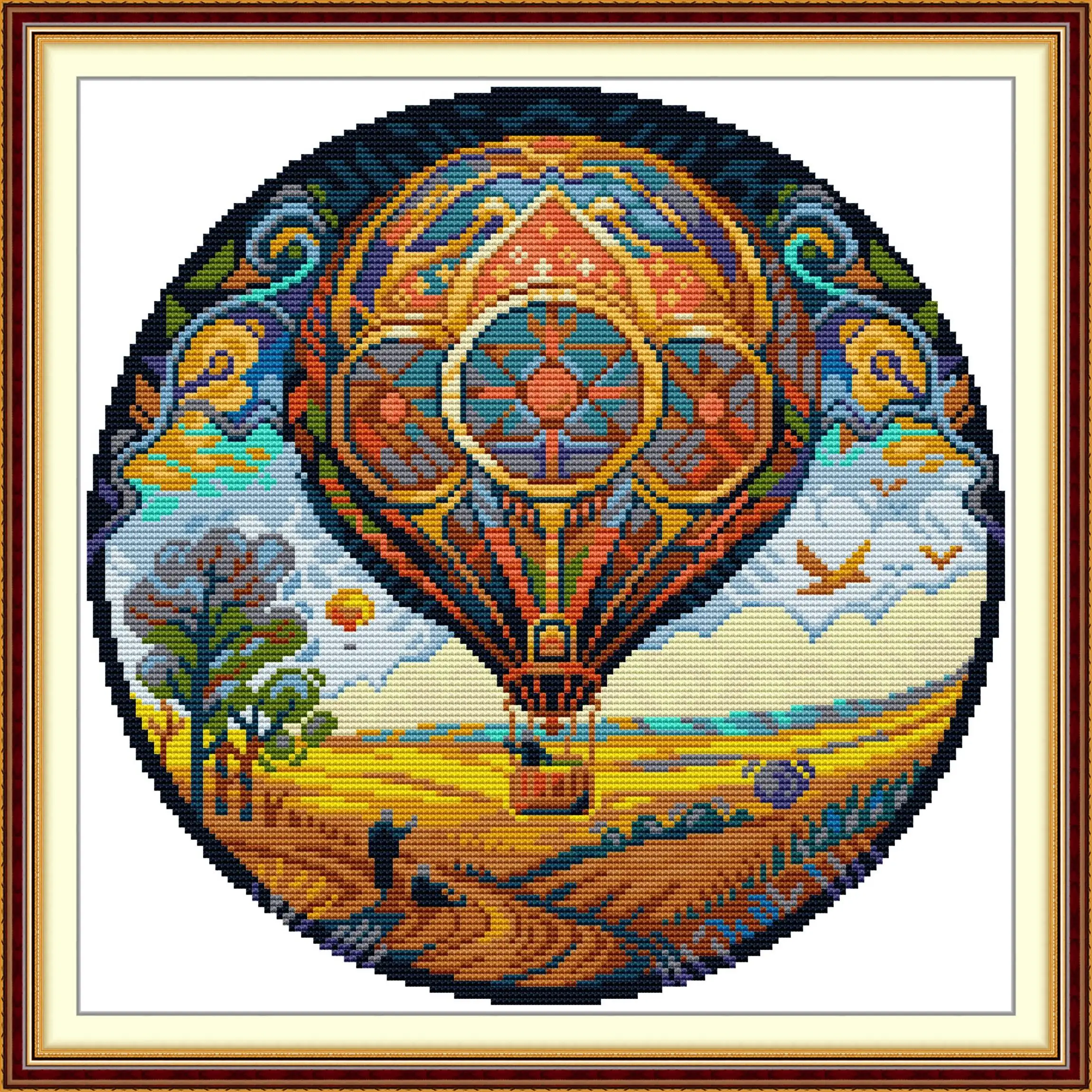 News Pre-Printed Cross Stitch Kit, Stamped Aida Fabric With DMC Threads, Embroidery Kit - Bright Hot-air Balloon