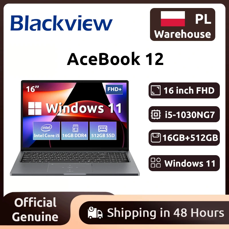 Blackview AceBook 12 Win 11 Laptop 16'' FHD IPS , Intel I5-1030NG7 Notebook, 16GB RAM 512GB SSD, 2-in-1 Fingerprint Power Button