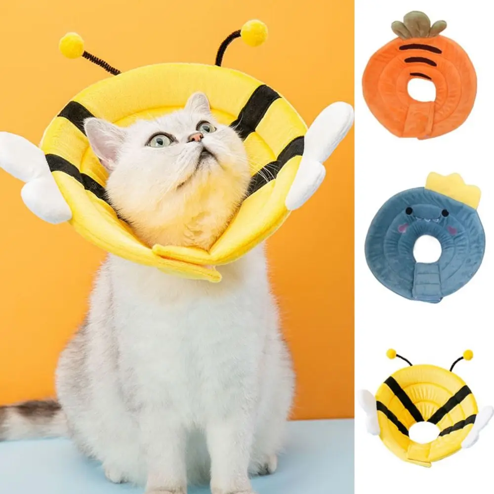 

Soft Bee Shape Cat Recovery Collar Cotton Adjustable Cat Elizabethan Collar Dinosaur/Bee/Carrot Shape Anti-biting